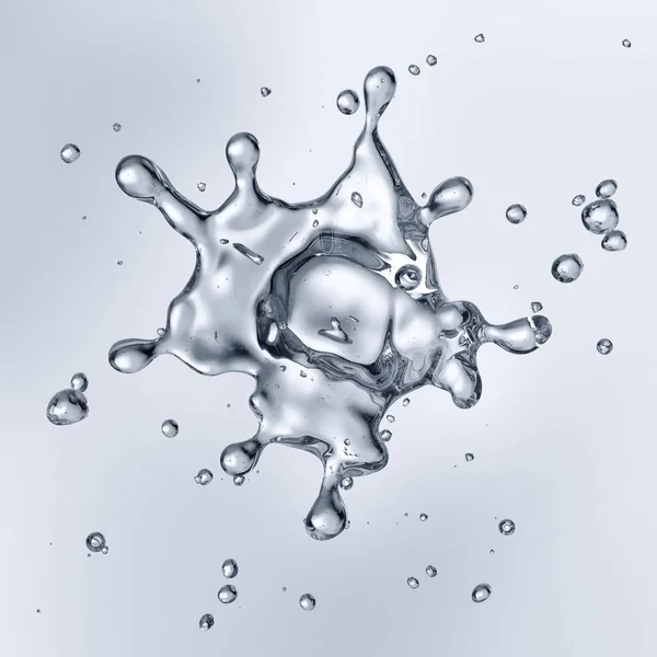 Water splash met waterdruppeltjes geïsoleerd. 3D illustratie — Stockfoto