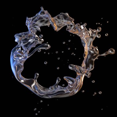 Su sıçrama izole Su damlacıkları ile. 3D çizim