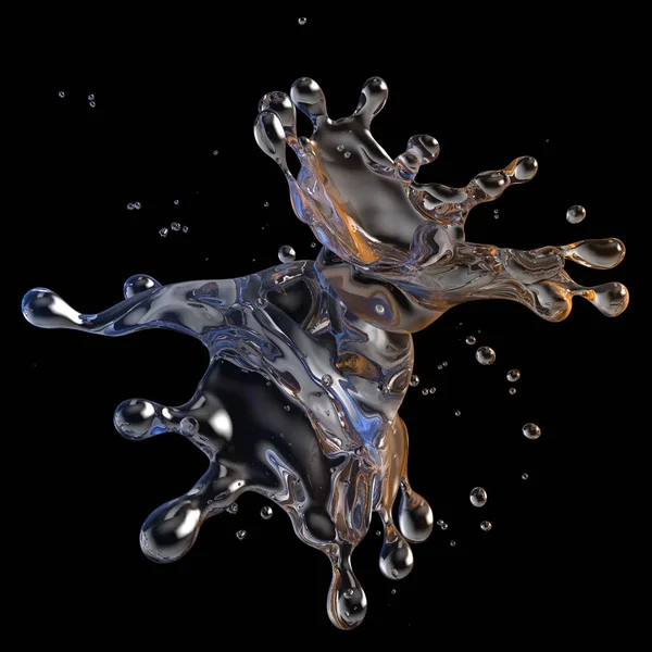 Water splash met waterdruppeltjes geïsoleerd. 3D illustratie — Stockfoto