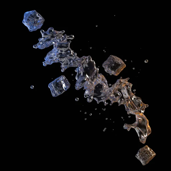 Šplouchnutí s kapičkami vody izolovaný. 3D obrázek — Stock fotografie