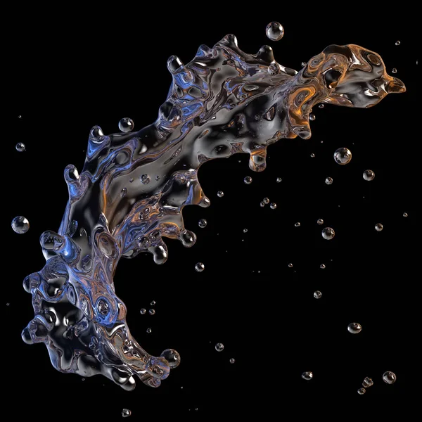 Wasserspritzer mit isolierten Wassertropfen. 3D-Illustration — Stockfoto