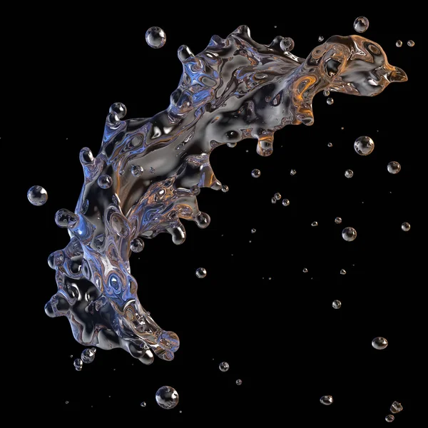Water splash met waterdruppeltjes geïsoleerd. 3D illustratie — Stockfoto