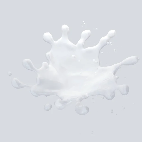 牛奶飞溅与水滴分离。3d 插图 — 图库照片