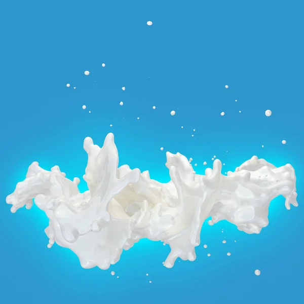 Melk plons met druppels geïsoleerd. 3D illustratie — Stockfoto