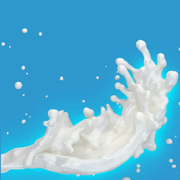 Salpicos de leite com gotículas isoladas. Ilustração 3D — Fotografia de Stock
