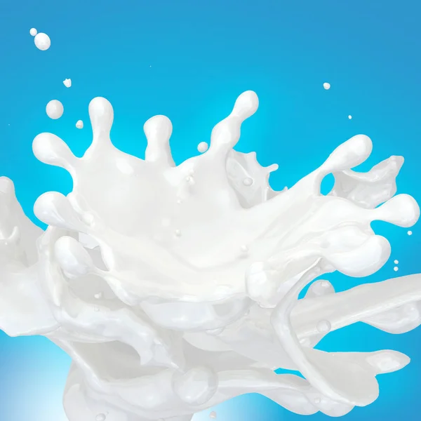 Melk plons met druppels geïsoleerd. 3D illustratie — Stockfoto