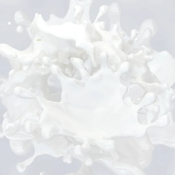 牛奶飞溅与水滴分离。3d 插图 — 图库照片