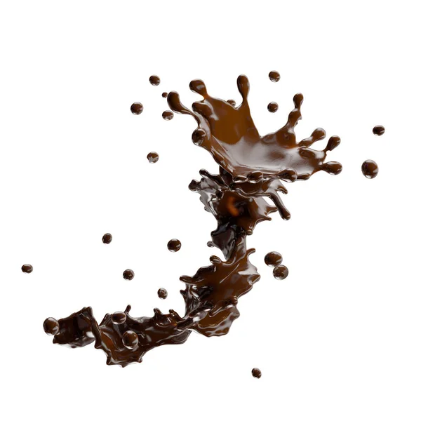 Chocolate splash with droplets isolated. 3D illustration — Stock Photo, Image