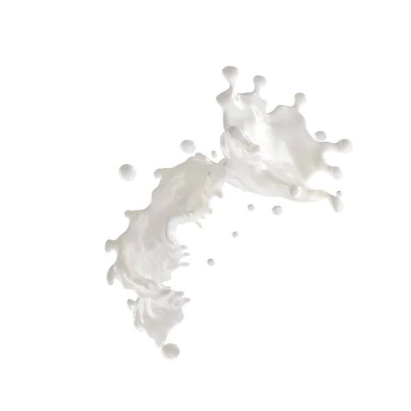 Susu lemak atau yogurt percikan dengan tetesan terisolasi. Ilustrasi 3D — Stok Foto