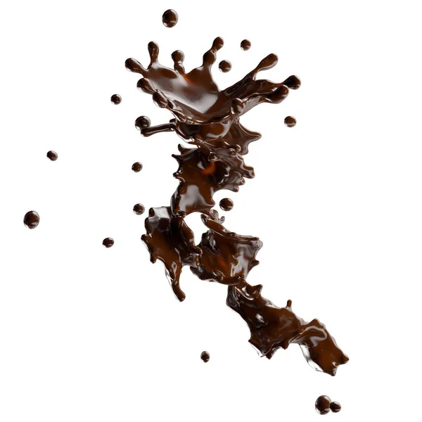 Salpicadura de chocolate con gotitas aisladas. Ilustración 3D —  Fotos de Stock
