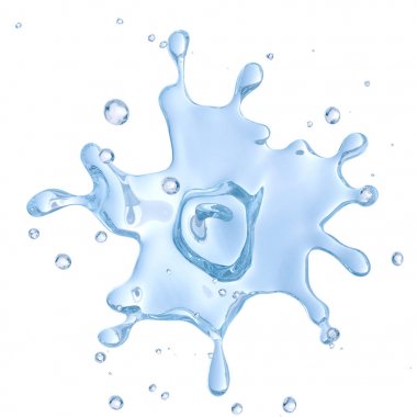 Su sıçrama izole Su damlacıkları ile. Kırpma yolu dahil. 3D çizim