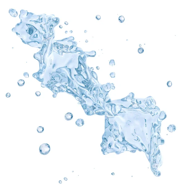 Salpicos de água com gotas de água isoladas. Caminho de recorte incluído. Ilustração 3D — Fotografia de Stock