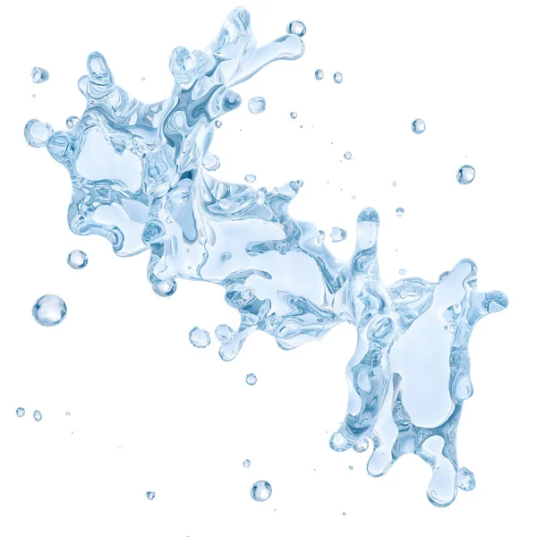 Salpicos de água com gotas de água isoladas. Caminho de recorte incluído. Ilustração 3D — Fotografia de Stock