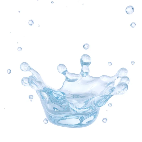 Plusk wody z kropelek wody na białym tle. Zawiera ścieżkę przycinającą. ilustracja 3D — Zdjęcie stockowe
