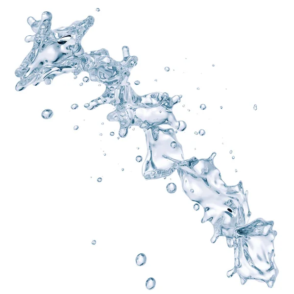 Salpicadura de agua con gotas de agua aisladas. Recorte de ruta incluido. Ilustración 3D — Foto de Stock