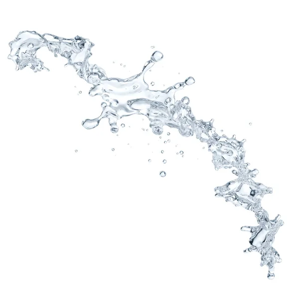 Plusk wody z kropelek wody na białym tle. Zawiera ścieżkę przycinającą. ilustracja 3D — Zdjęcie stockowe