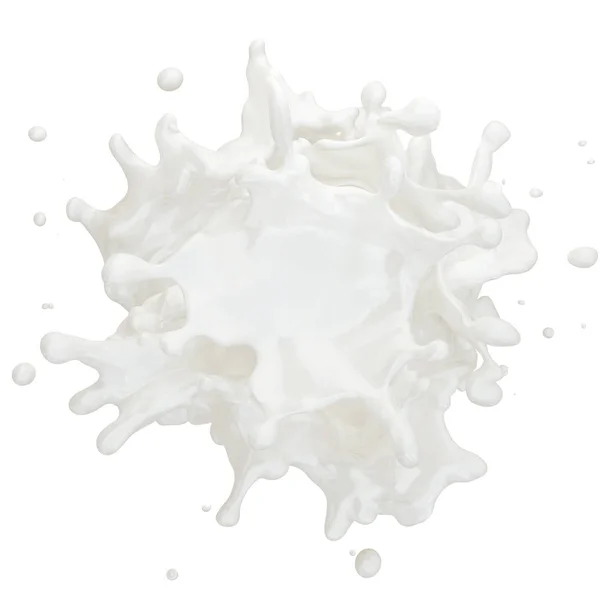 Fet mjölk eller yoghurt plask med droppar isolerade. Urklippsbana ingår. 3D illustration — Stockfoto