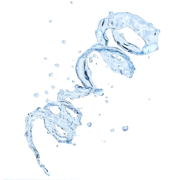 Vatten spiral med vattendroppar isolerade. 3D illustration — Stockfoto