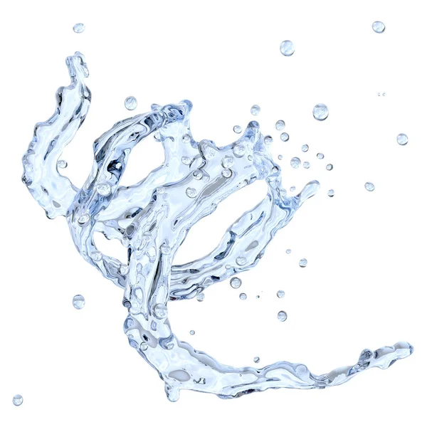 Spirale d'acqua con gocce d'acqua isolate. Illustrazione 3D — Foto Stock