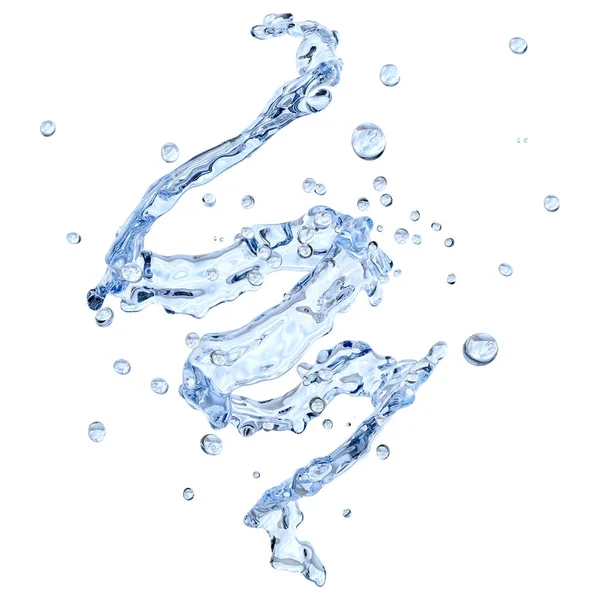 Espiral de água com gotas de água isoladas. Ilustração 3D — Fotografia de Stock