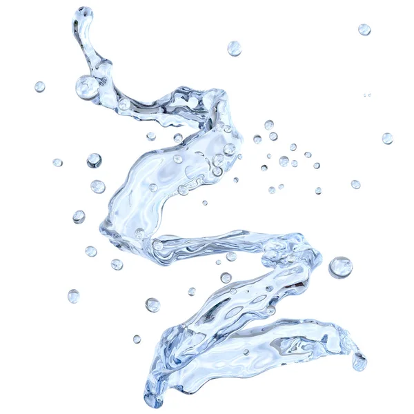 Water spiraal met waterdruppeltjes geïsoleerd. 3D illustratie — Stockfoto