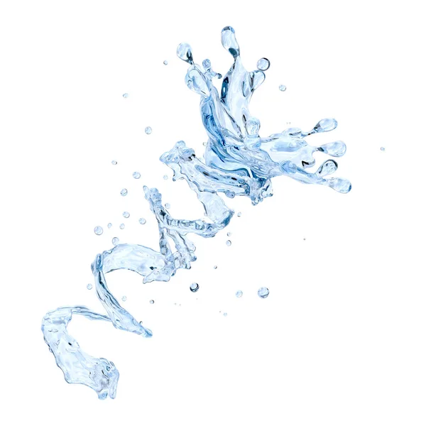 Water spiraal met water kroon geïsoleerd. 3D illustratie — Stockfoto