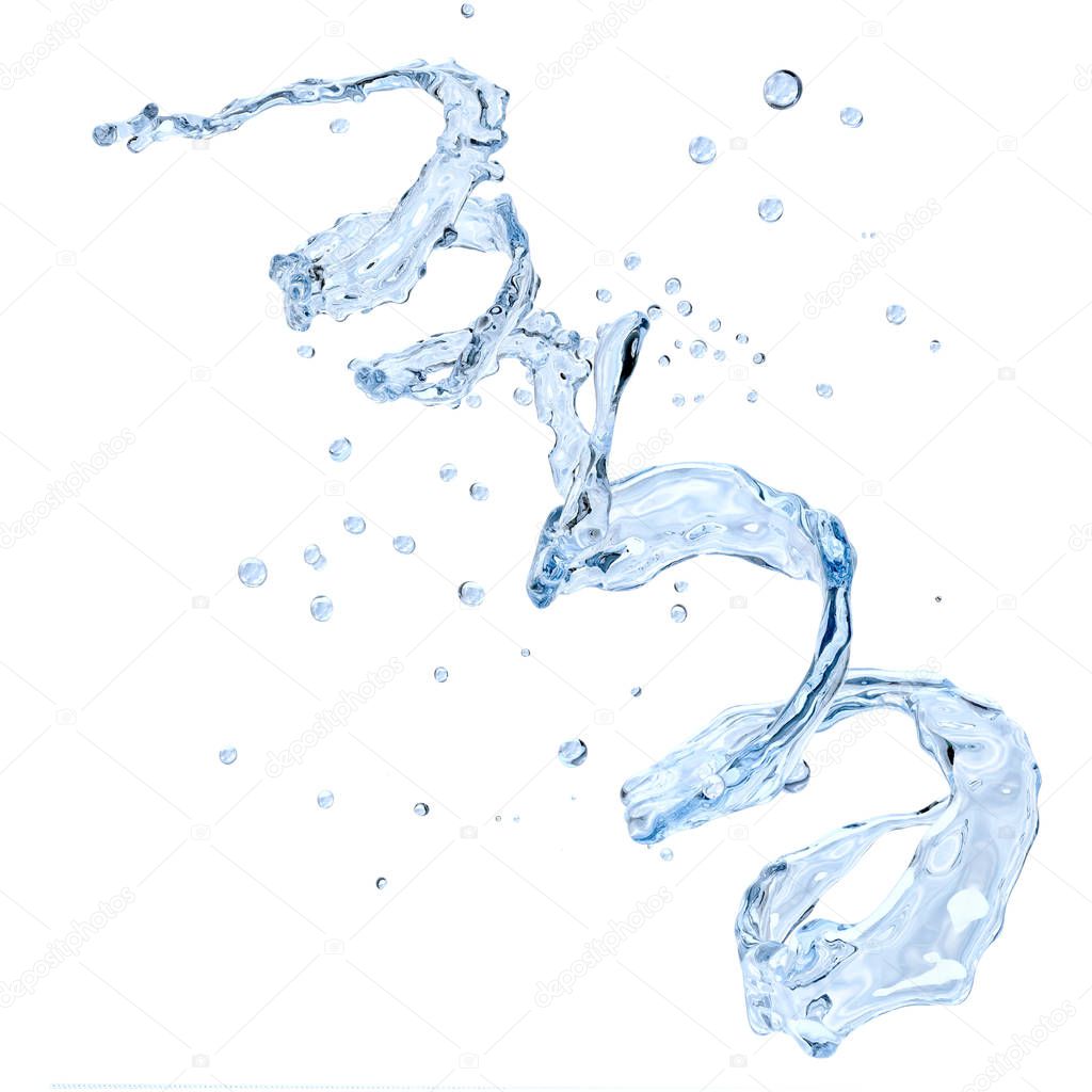 Water spiral with water droplets isolated. 3D illustration