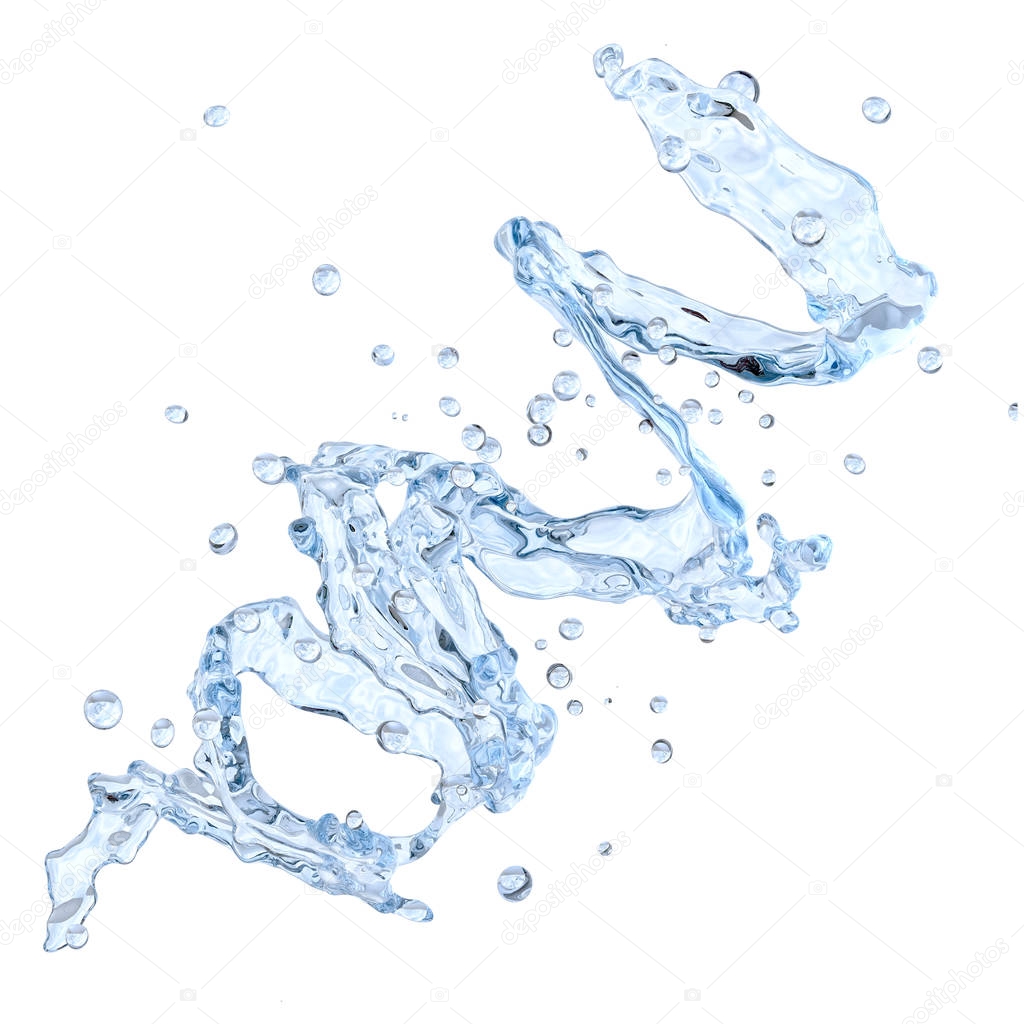 Water spiral with water droplets isolated. 3D illustration