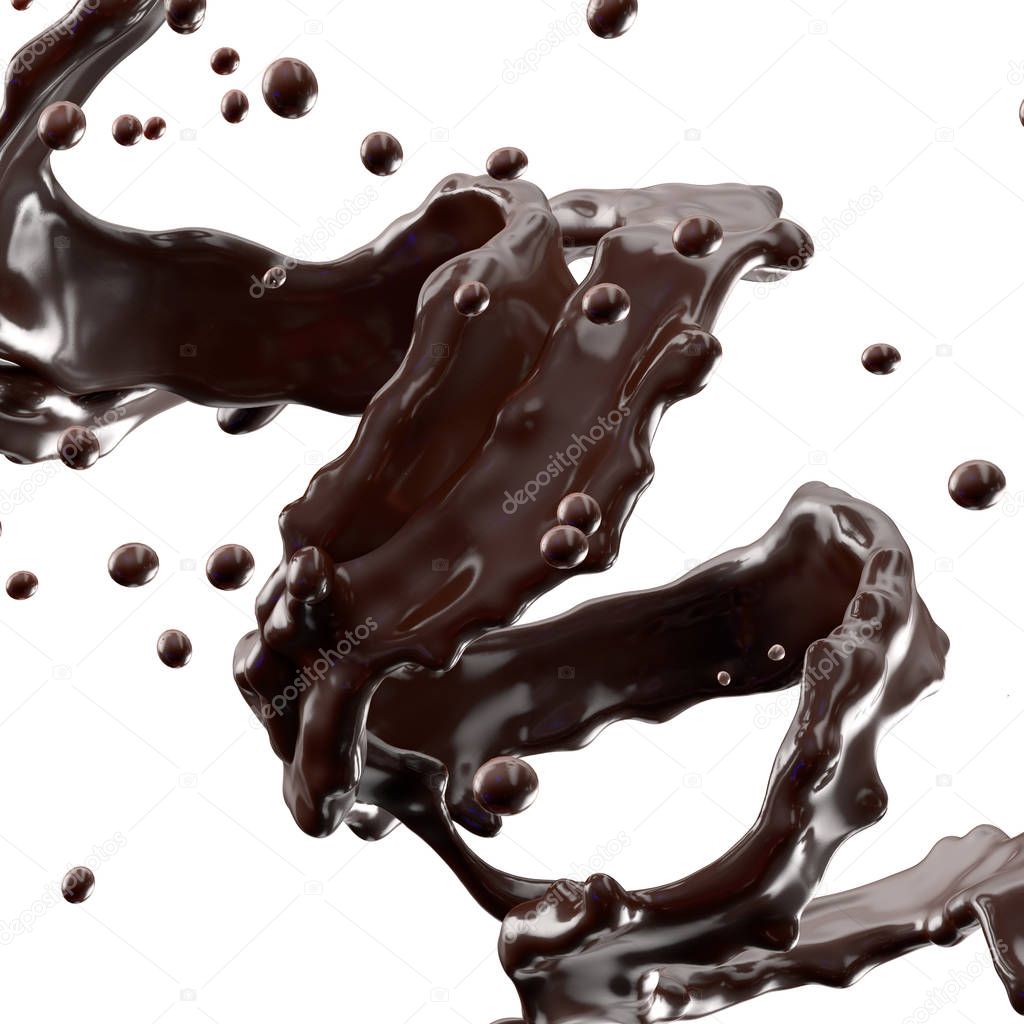 Chocolate spiral splash isolated. 3D illustration