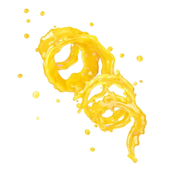 Χυμό πιτσιλιές με σταγονίδια που απομονώνονται. 3D απεικόνιση — Φωτογραφία Αρχείου