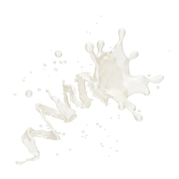 Leche o yogur salpicado con gotitas aisladas. Ilustración 3D —  Fotos de Stock