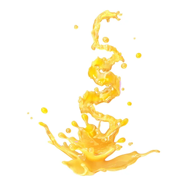 Χυμό πιτσιλιές με σταγονίδια που απομονώνονται. 3D απεικόνιση — Φωτογραφία Αρχείου