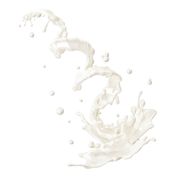 Milk or yogurt splash with droplets isolated. 3D illustration
