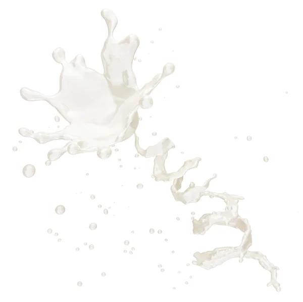 Susu atau yogurt percikan dengan tetesan terisolasi. Ilustrasi 3D — Stok Foto