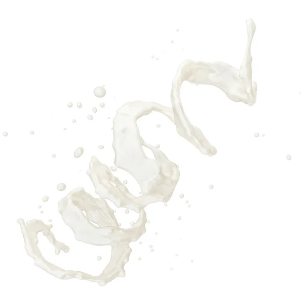 Susu atau yogurt percikan dengan tetesan terisolasi. Ilustrasi 3D — Stok Foto