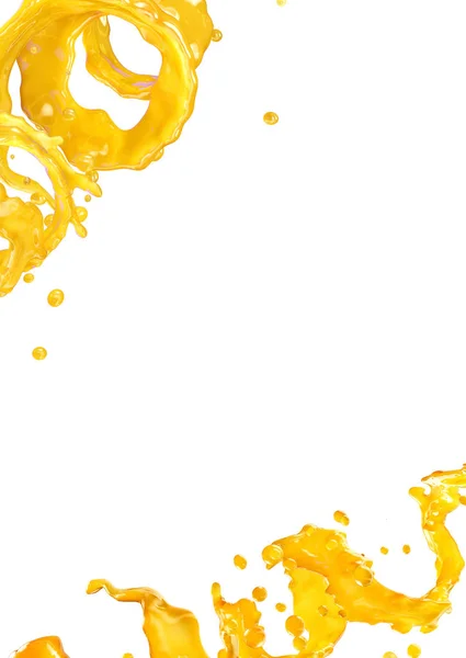 Flytande juice stänk med droppar isolerade. 3D illustration — Stockfoto