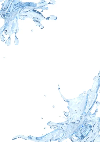 Vattenstänk med vattendroppar isolerade. Flytande mall designelement. 3D illustration. — Stockfoto