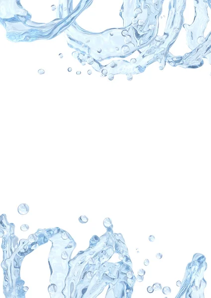 Salpicos de água com gotas de água isoladas. Elemento de design de modelo líquido. Ilustração 3D . — Fotografia de Stock