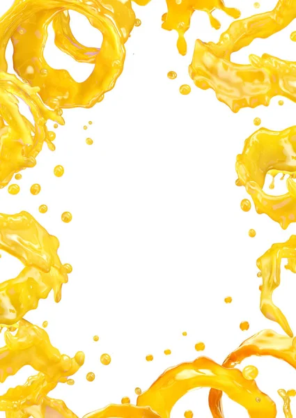 Υγρό χυμό πιτσιλιές με σταγονίδια που απομονώνονται. 3D απεικόνιση — Φωτογραφία Αρχείου