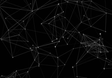 Noktalar ve çizgiler oluşan poligonal pleksus şekillerle fütüristik arka plan. 3D çizim