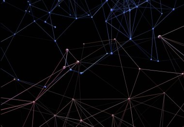 Noktalar ve çizgiler oluşan poligonal pleksus şekillerle fütüristik arka plan. 3D çizim