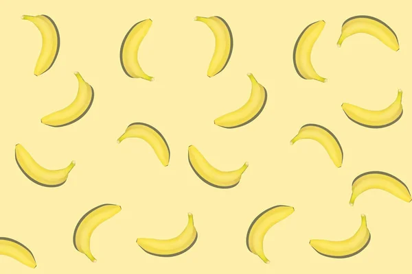 Conceito Verão Padrão Frutas Coloridas Bananas Amarelas Frescas Fundo Amarelo — Fotografia de Stock