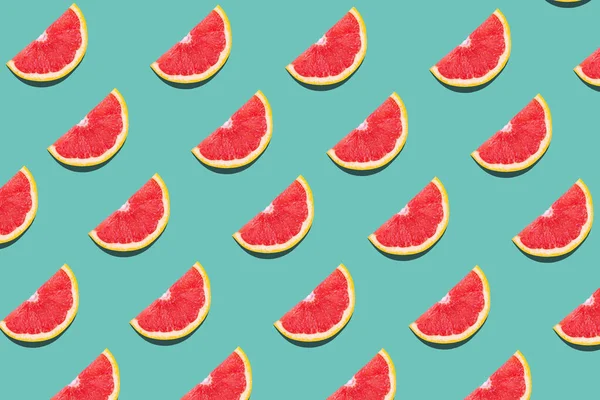 Tasty Ripe Grapefruit Slices Blue Background Flat Lay — Stock Photo, Image
