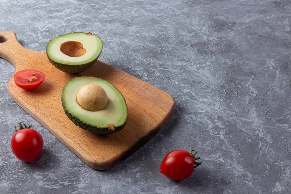 Tablero Madera Con Ingredientes Alimentos Saludables Sobre Fondo Piedra Con — Foto de Stock