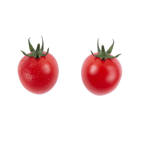 Kaksi Pientä Kypsää Tomaatti Kirsikka Eristetty Valkoisella Pohjalla Tomaatit Eristetty — kuvapankkivalokuva
