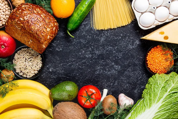 Концептуальный Образ Баланса Здоровой Пищи Овощами Фруктами Питание Диета Копирайтом Стоковое Фото