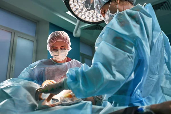 Skupina chirurgů na operačním sále. Lékařský tým provádějící operaci na operačním sále. — Stock fotografie