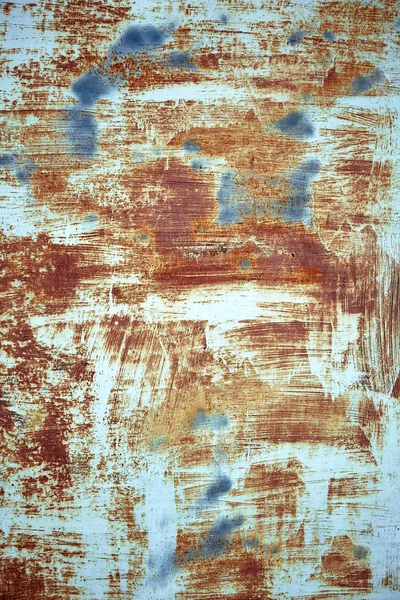 Rust metal texture with peeling paint, blue color. Textural background, copy space, shot from above. text underlay. — Stock Photo, Image