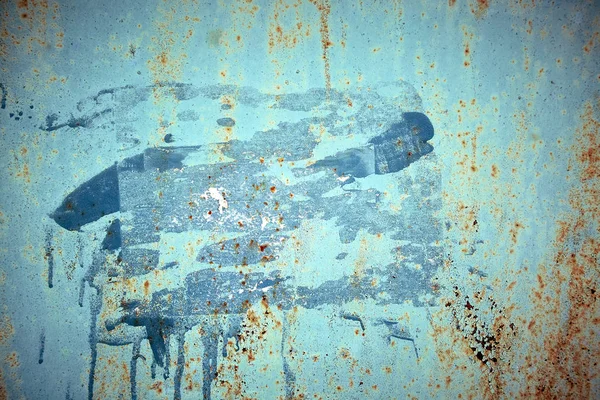 Іржаво-блакитна пофарбована металева стіна. Детальна текстура фотографій — стокове фото