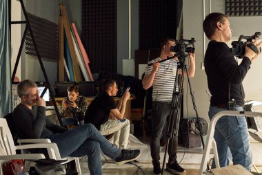 Behind the scenes of video production or video shooting, Film grain, selective focus, special illumination clipart